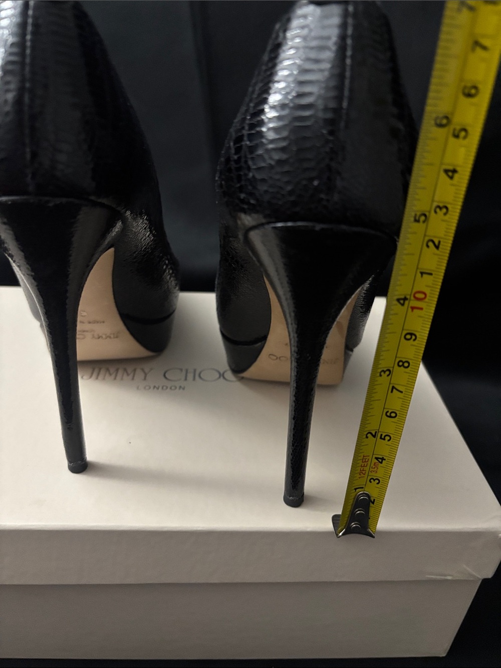 Jimmy Choo Black Croc-Embossed Patent Leather Pumps - Picture 5 of 13
